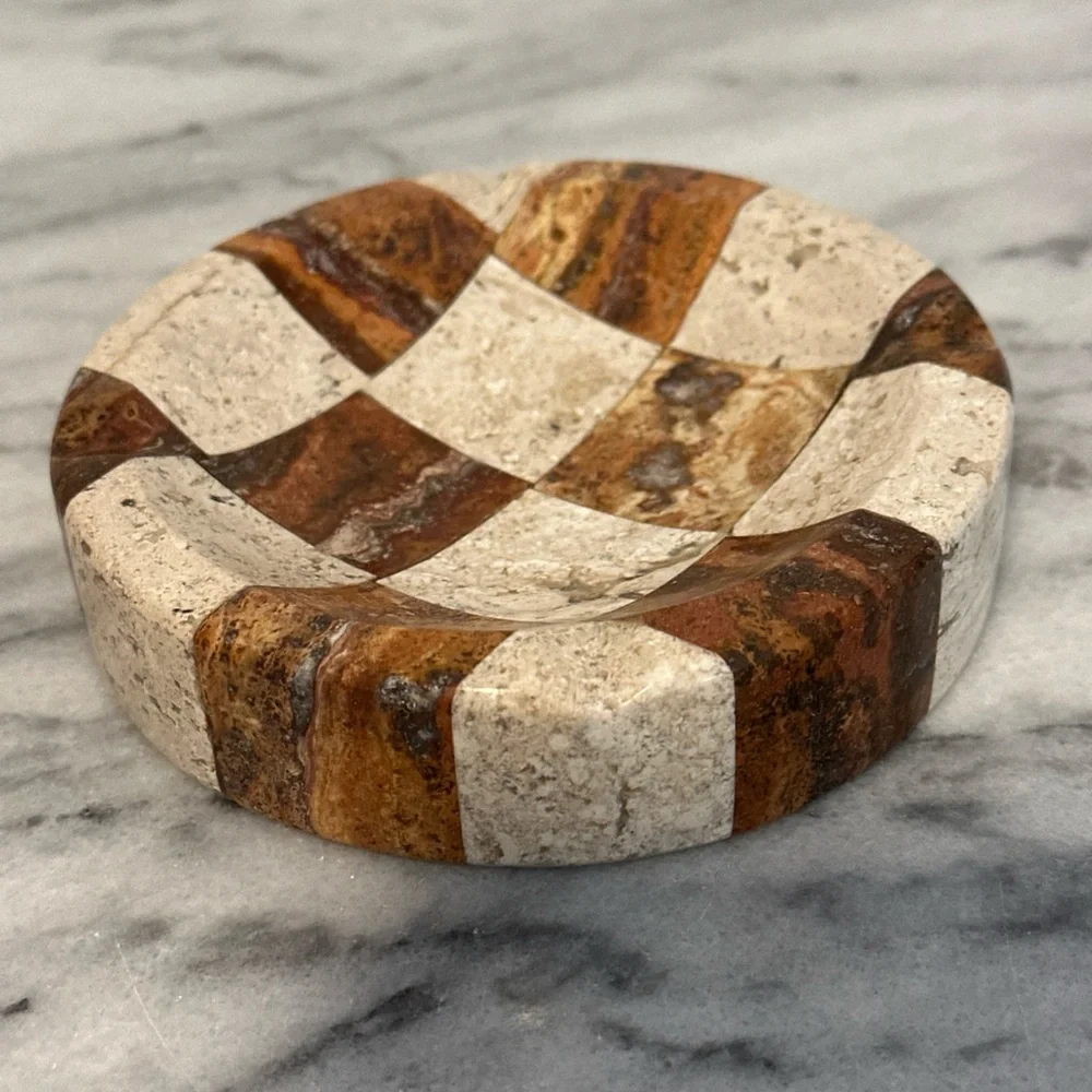 Rare Checkered Stone/ marble ash tray